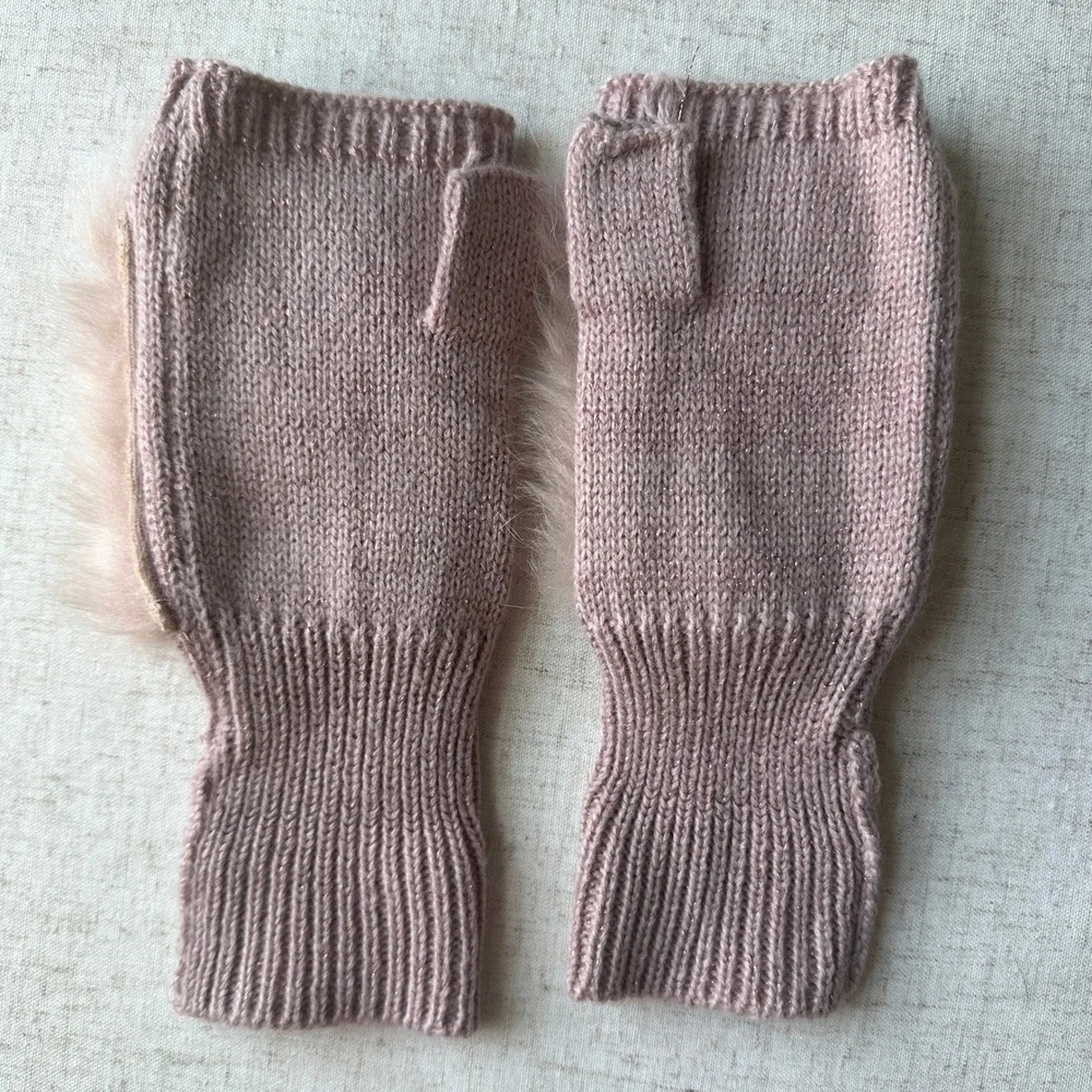 Ted Baker Nude Pink Faux Fur Earmuffs and Unbranded Fingerless Gloves Set